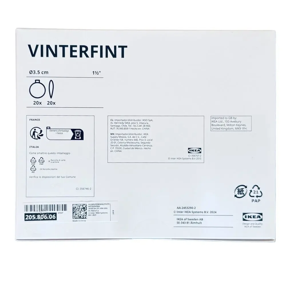 IKEA VINTERFINT 20 Red Bauble Ornaments 1 1/2